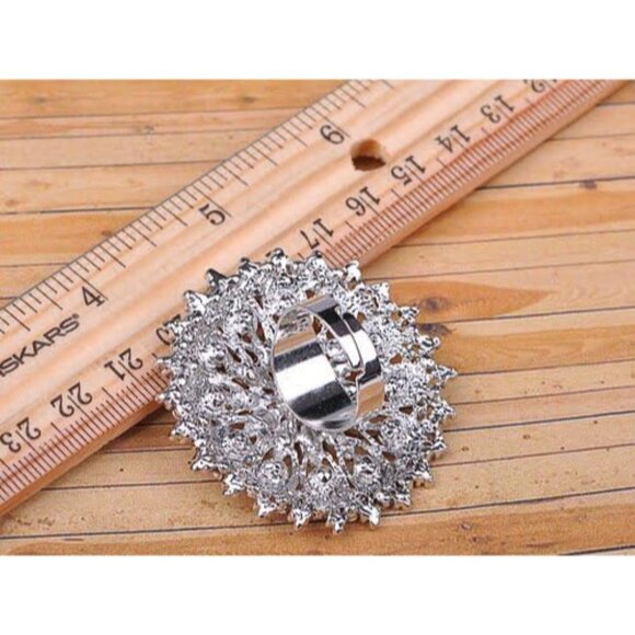 Adustable Silver Blue Purple Iridescent Crystal Rhinestones Snowflake Flower Flo - Picture 5 of 6